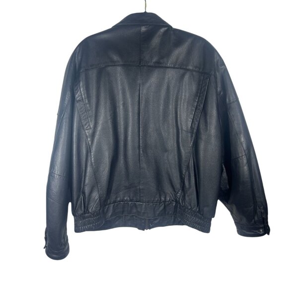 Mens‎ Black Leather Jacket XL Genuine Leather Outer Polyester Lining Elastic Hem - Picture 2 of 15